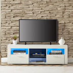 Modern 51-in Glass Shelf Storage TV Stand for TVs up to 69-in with LED Light