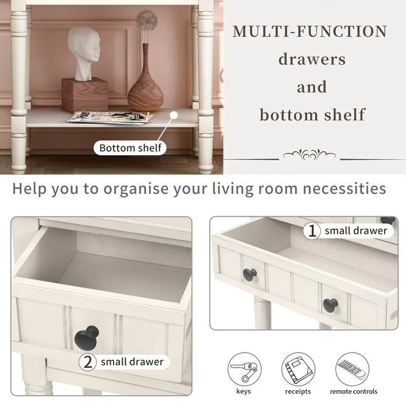 Narrow Console Table with Three Storage Drawers and Bottom Shelf