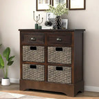 Nestfair Storage Cabinet with 2 Drawers and 4 Classic Rattan Basket