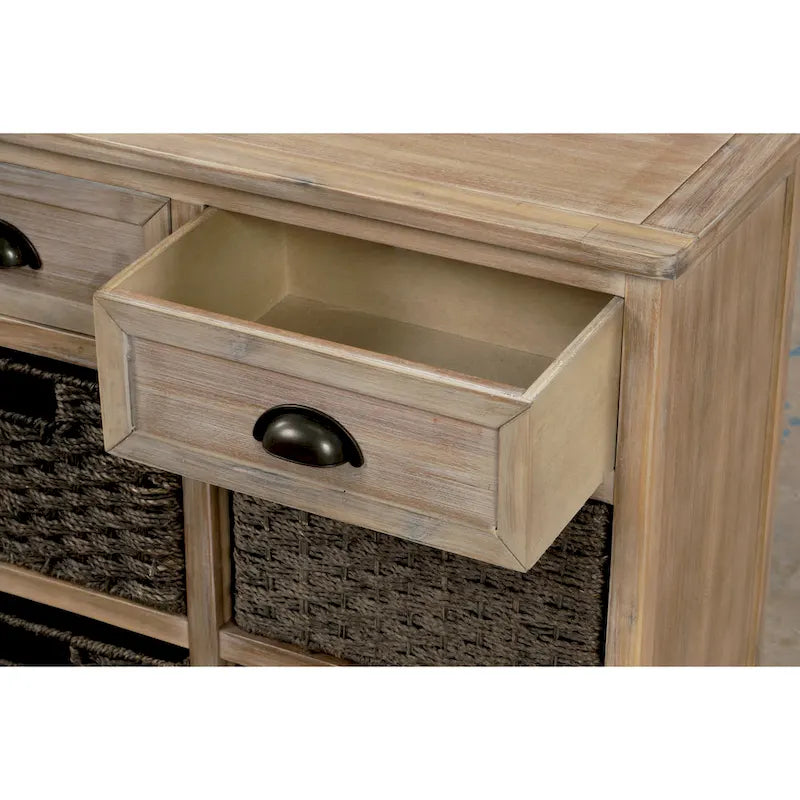 Nestfair Storage Cabinet with 2 Drawers and 4 Classic Rattan Basket