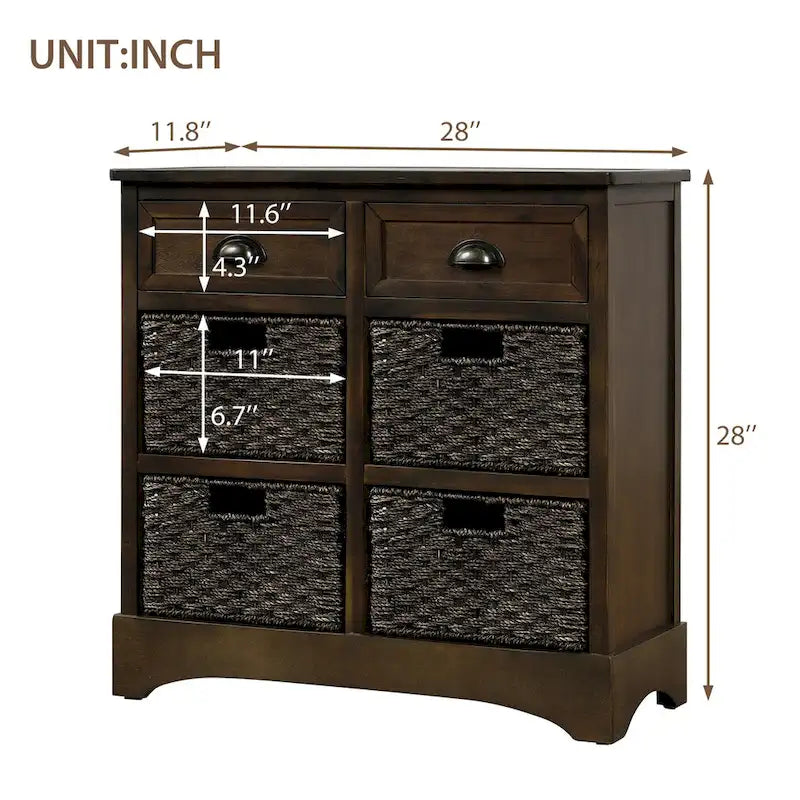 Nestfair Storage Cabinet with 2 Drawers and 4 Classic Rattan Basket