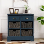 Nestfair Storage Cabinet with 2 Drawers and 4 Classic Rattan Basket