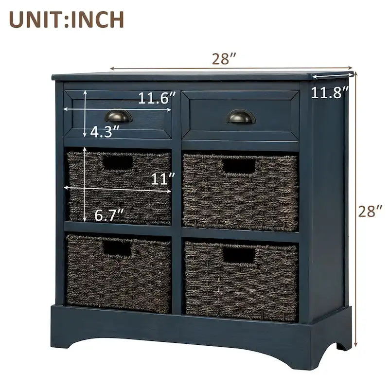 Nestfair Storage Cabinet with 2 Drawers and 4 Classic Rattan Basket