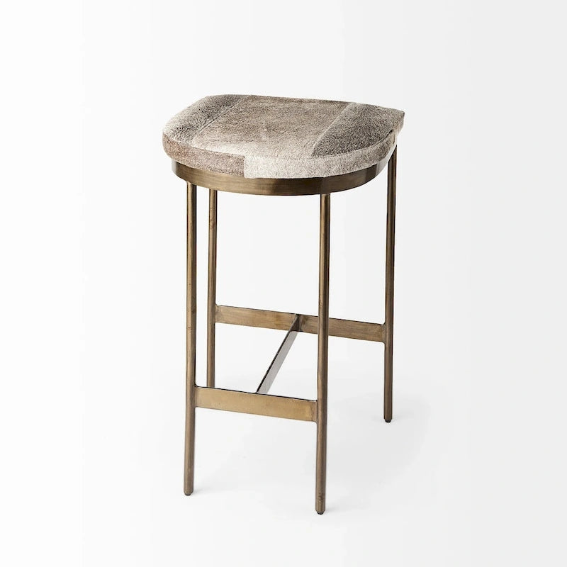 Millie Black Genuine Leather Seat with Nickel Metal Frame Counter Stool