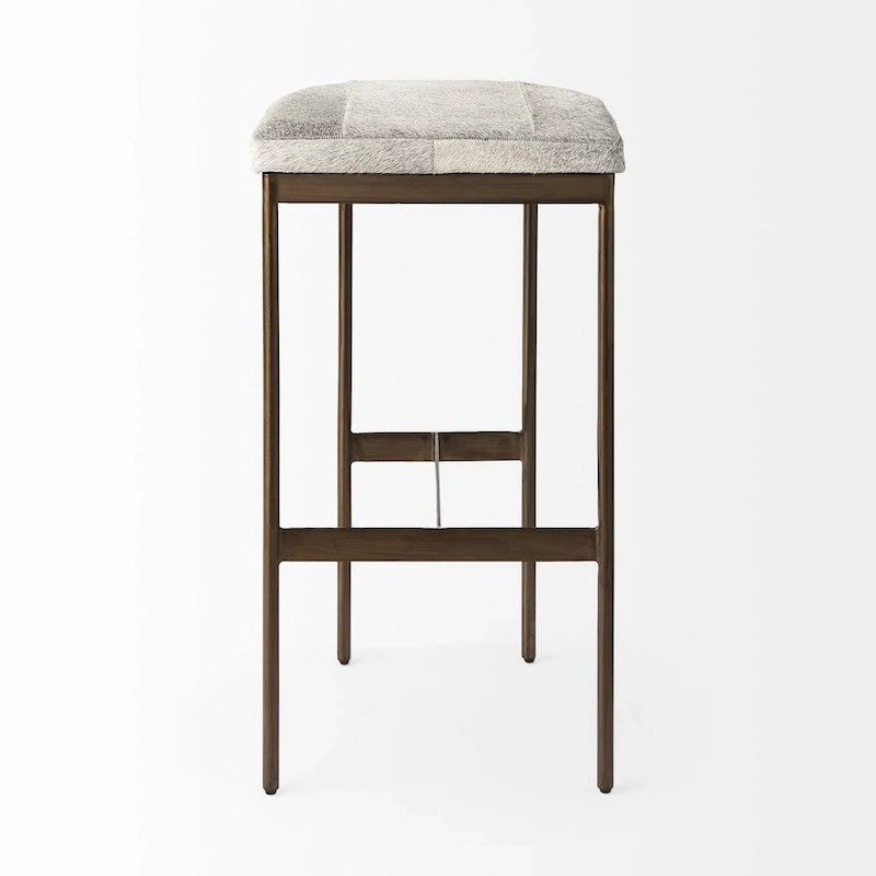 Millie Black Genuine Leather Seat with Nickel Metal Frame Counter Stool