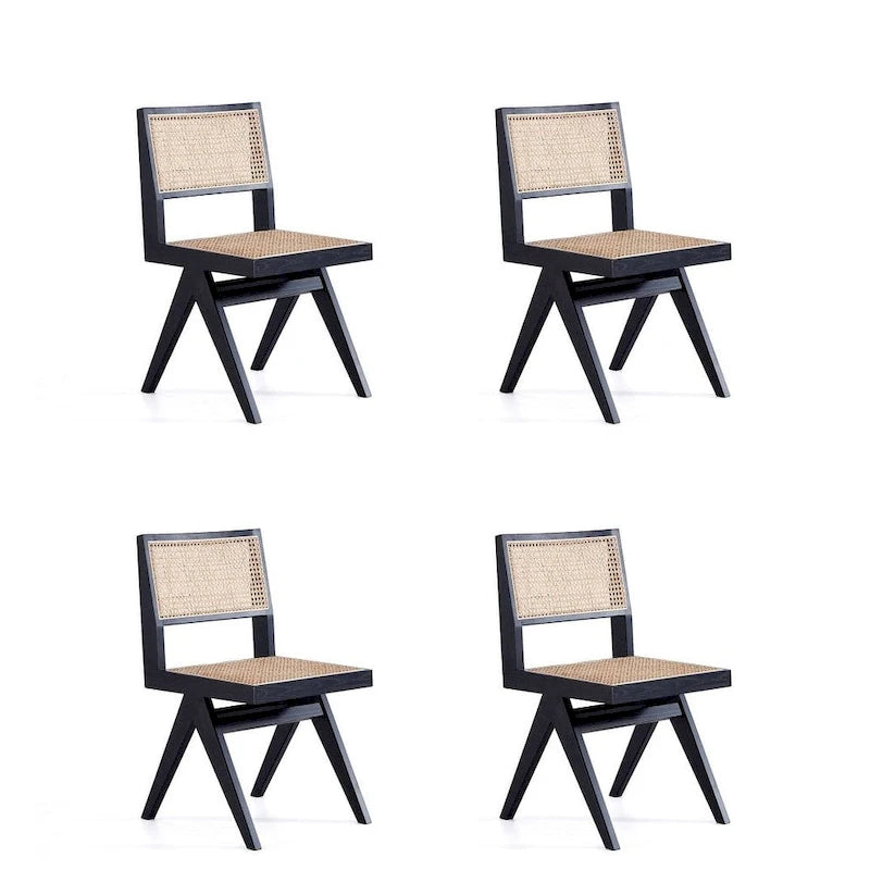 Manhattan Comfort Hamlet Dining Chair in Black and Natural Cane - Set of 2
