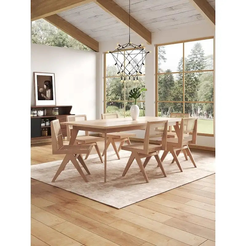 Manhattan Comfort Hamlet Dining Chair in Black and Natural Cane - Set of 2