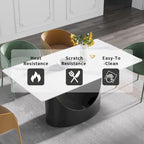 71 White Marble Dining Table for 6-8,Rectangular Tabletop and Triangular Carbon Steel Legs
