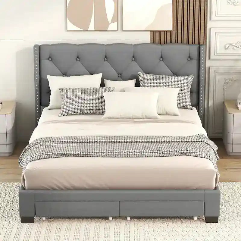 Linen Upholstered Platform Bed