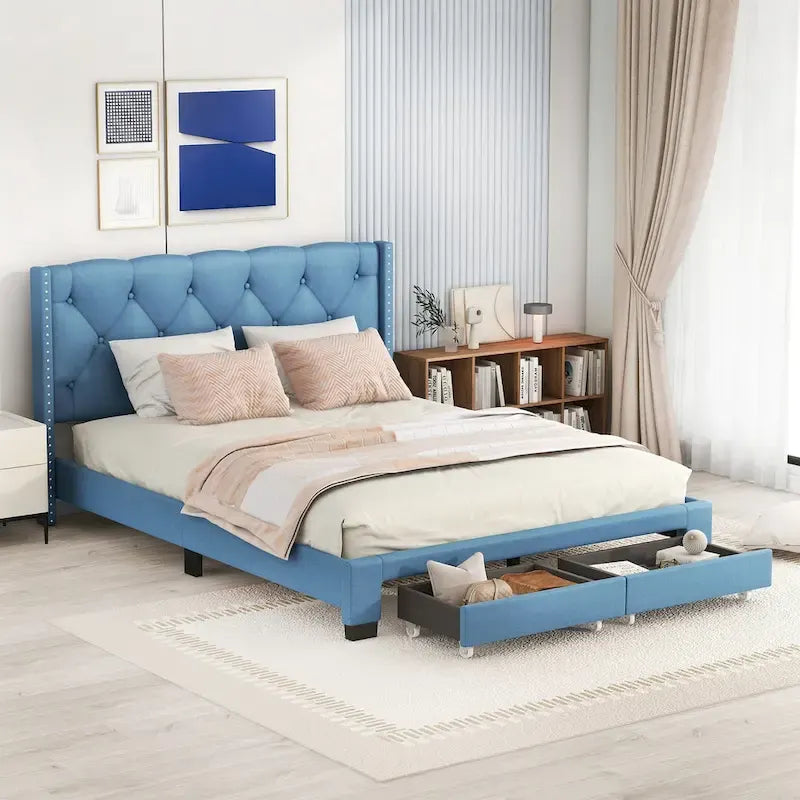 Linen Upholstered Platform Bed