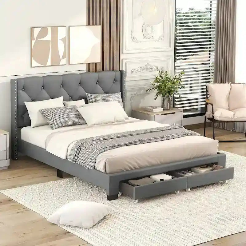 Linen Upholstered Platform Bed