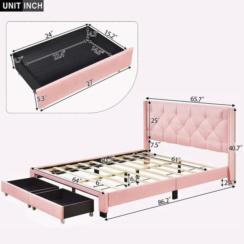 Linen Upholstered Platform Bed