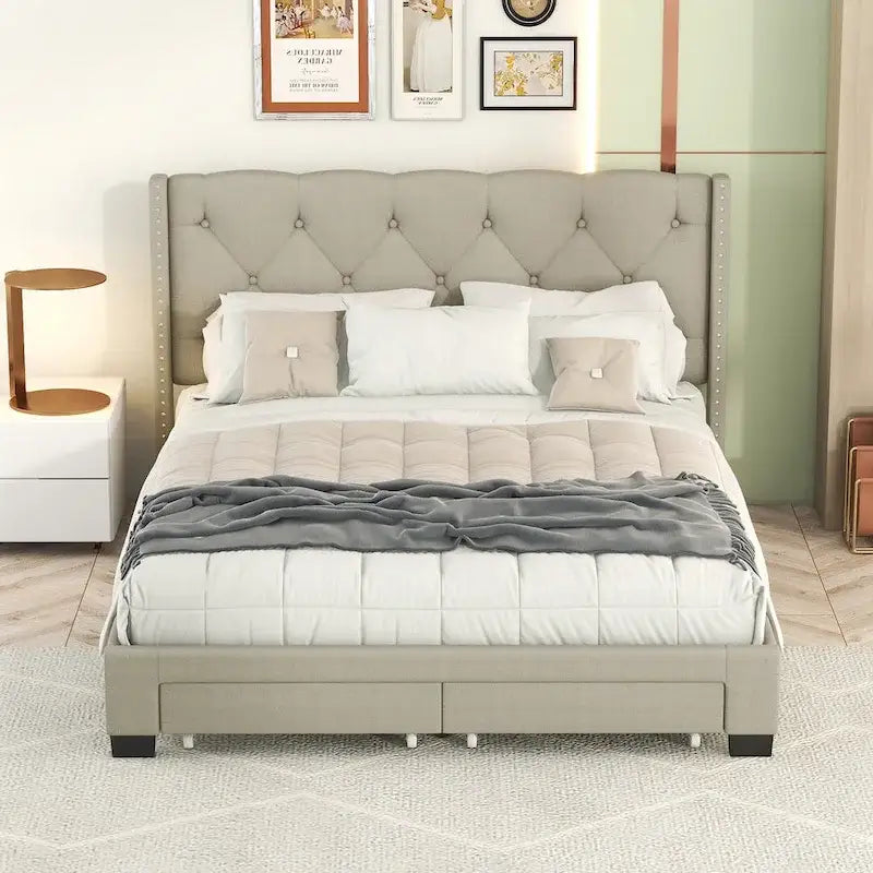Linen Upholstered Platform Bed