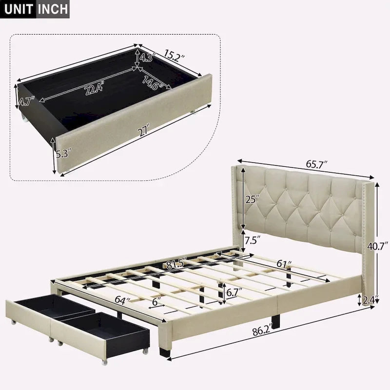 Linen Upholstered Platform Bed