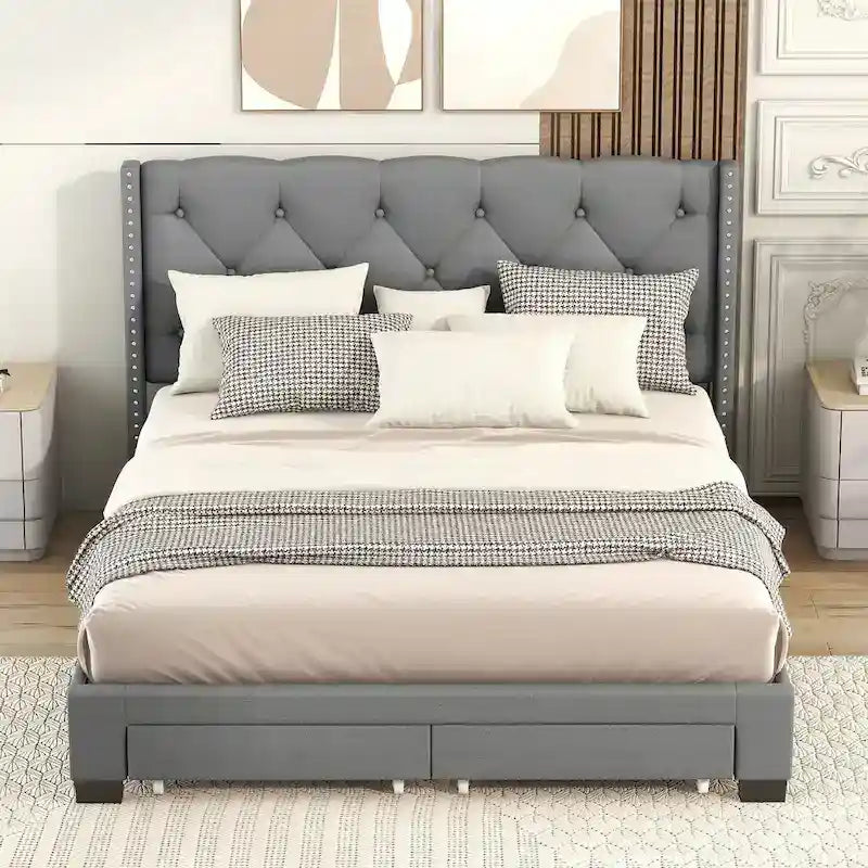 Linen Upholstered Platform Bed