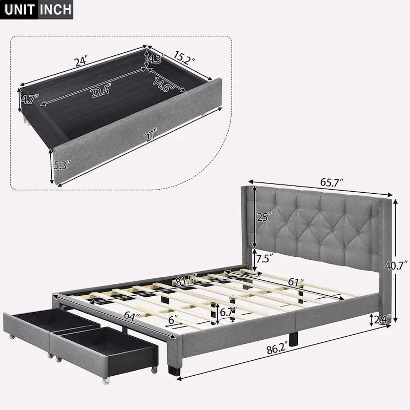 Linen Upholstered Platform Bed