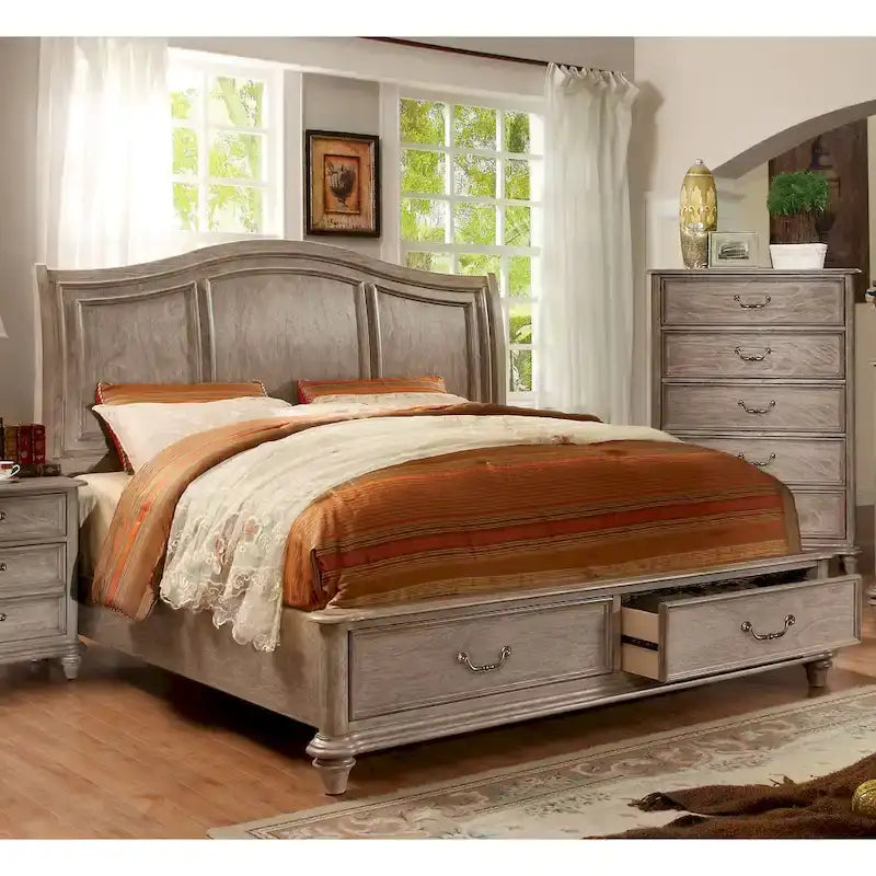 Wury Rustic Grey Solid Wood 2-Drawer Platform Bed by Furniture of America