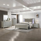 New Classic Furniture Deirde Gray And Sliver Bed with Tufted Headboard