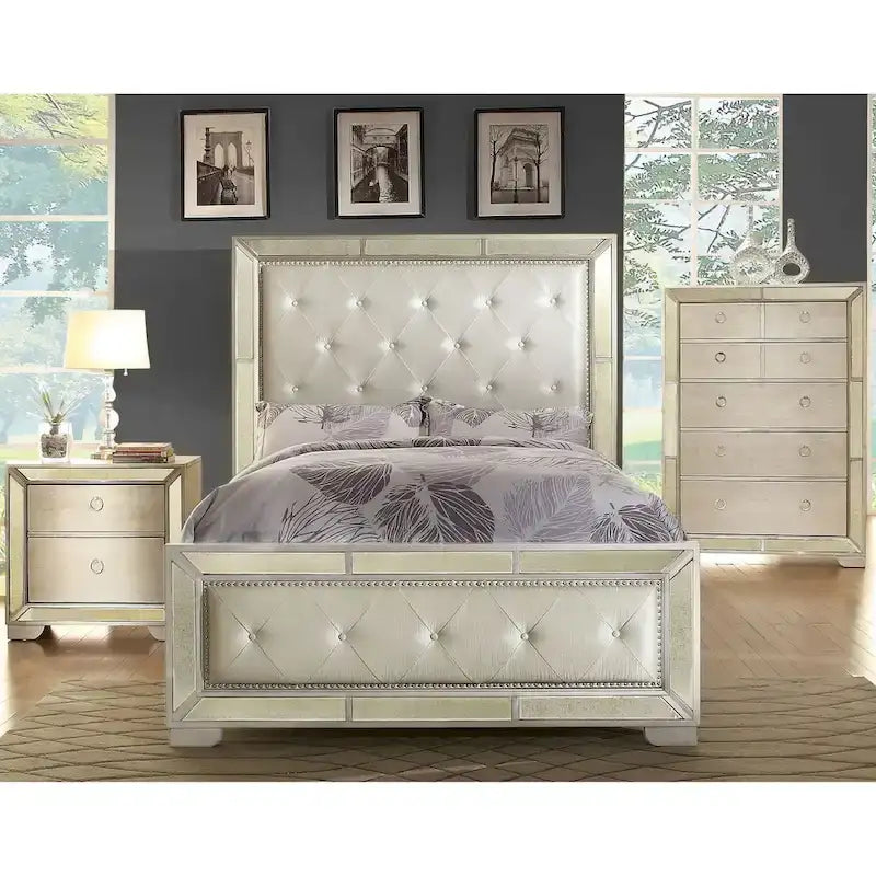 Furniture of America Gevi Modern Gold Faux Leather Padded Panel Bed