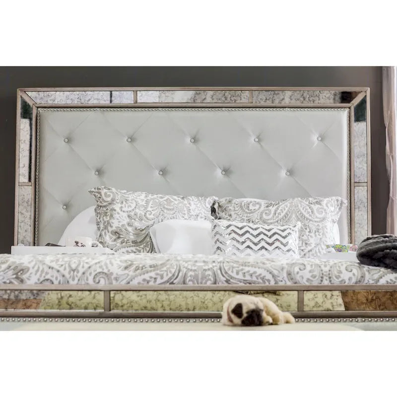 Furniture of America Gevi Modern Gold Faux Leather Padded Panel Bed