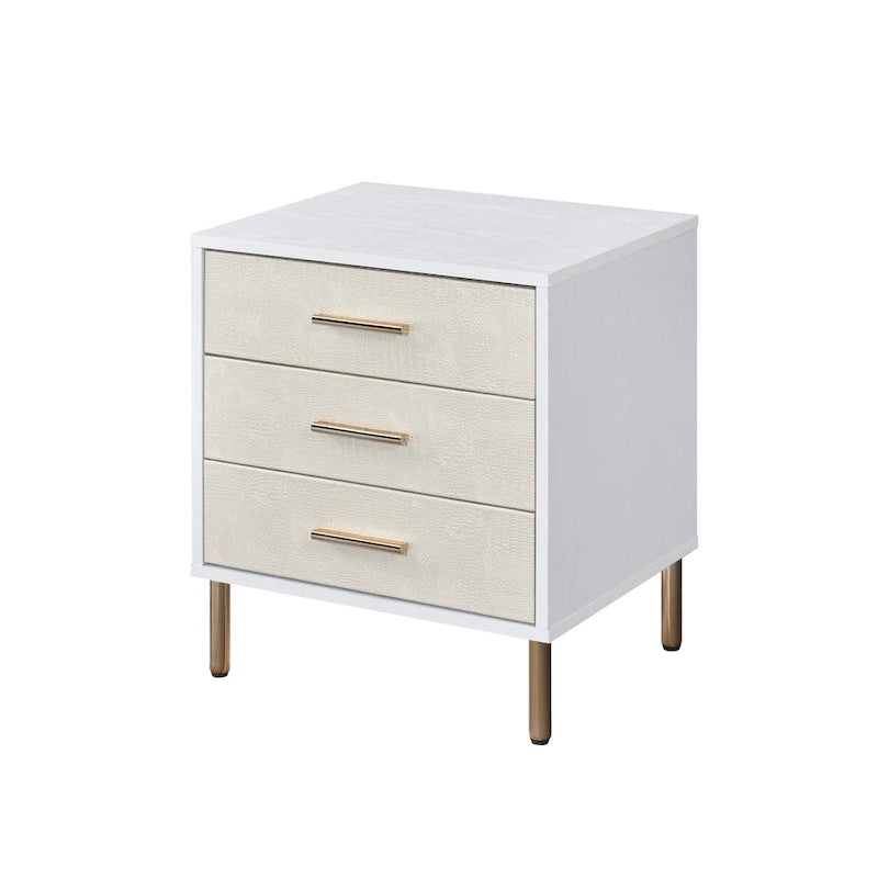 Myles Nightstand, White, Champagne & Gold Finish