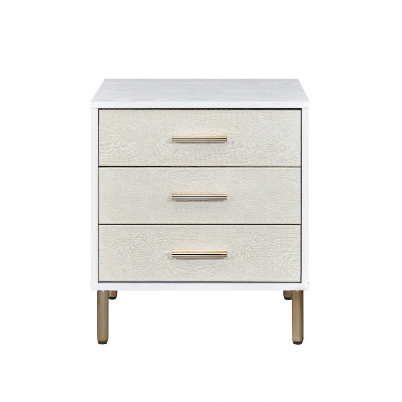 Myles Nightstand, White, Champagne & Gold Finish