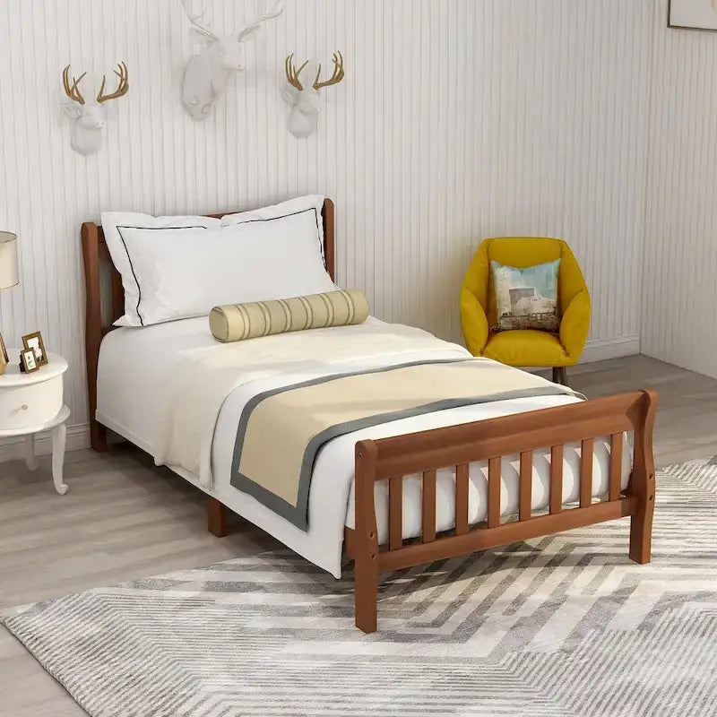 Wood Platform Bed Twin Bed Frame Panel Bed Mattress Foundation