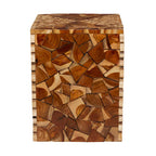 Handcrafted Teak Square Accent Side Table — Inlaid Wood Mosaic Design — Brown