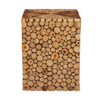 Handcrafted Teak Square Accent Side Table — Inlaid Wood Mosaic Design — Brown