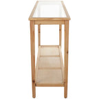 Wood Slim Natural 1 Shelf Console Table with Glass Top and Rattan Shelf - Brown - Roche River Decor - 14Wx47Lx32H