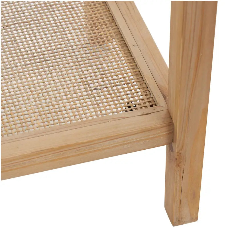 Wood Slim Natural 1 Shelf Console Table with Glass Top and Rattan Shelf - Brown - Roche River Decor - 14Wx47Lx32H