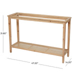 Wood Slim Natural 1 Shelf Console Table with Glass Top and Rattan Shelf - Brown - Roche River Decor - 14Wx47Lx32H