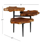 Teak Wood Handmade Live Edge 3 Tier Accent Table with Black Base - Brown - Roche River Decor - 36W x 34L x 24H