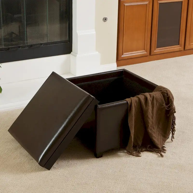Wellington Bonded Leather Tray Top Ottoman by Christopher Knight Home