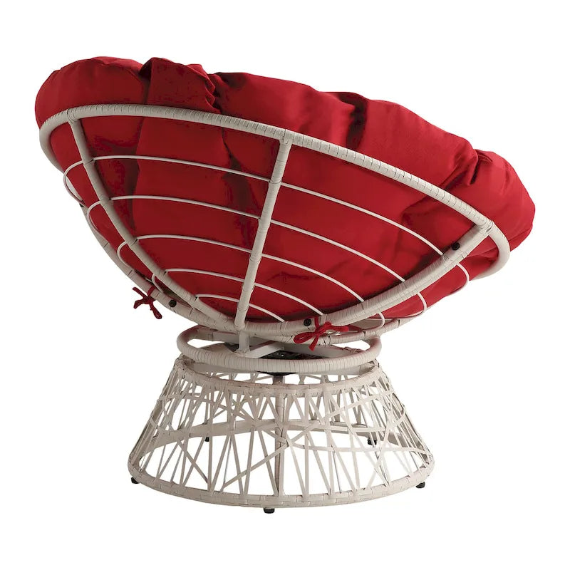 Papasan Chair with Round Pillow Cushion and Cream Wicker Weave