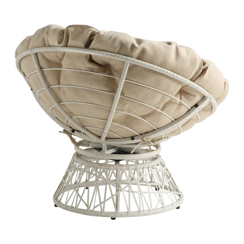 Papasan Chair with Round Pillow Cushion and Cream Wicker Weave