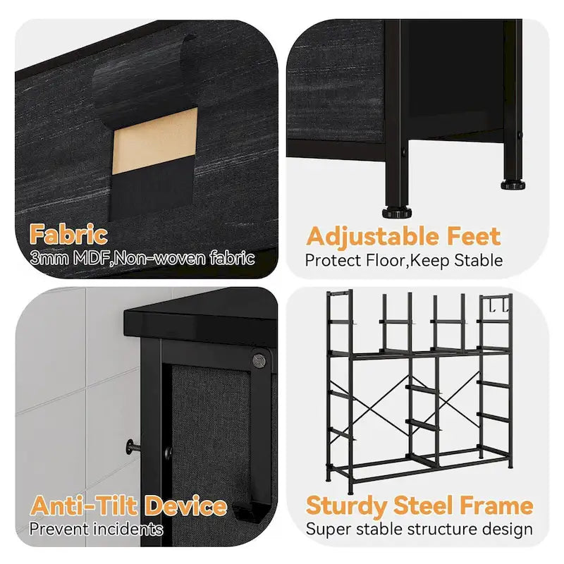 12 Drawer Dresser for Bedroom,Tall Fabric Dresser with Side Pockets and Hooks