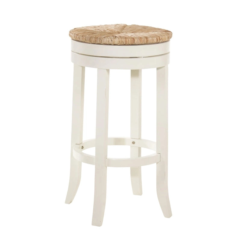 HomeRoots 30 Natural And Antiqued White Solid Wood Swivel Backless Bar Height Bar Chair With Footrest - 19.5