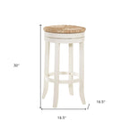 HomeRoots 30 Natural And Antiqued White Solid Wood Swivel Backless Bar Height Bar Chair With Footrest - 19.5
