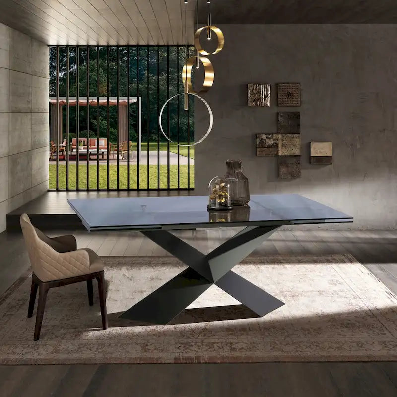 DAVEE Extendable Dining Table with Clear Glass Table Top - 106.3*35.43*29.53