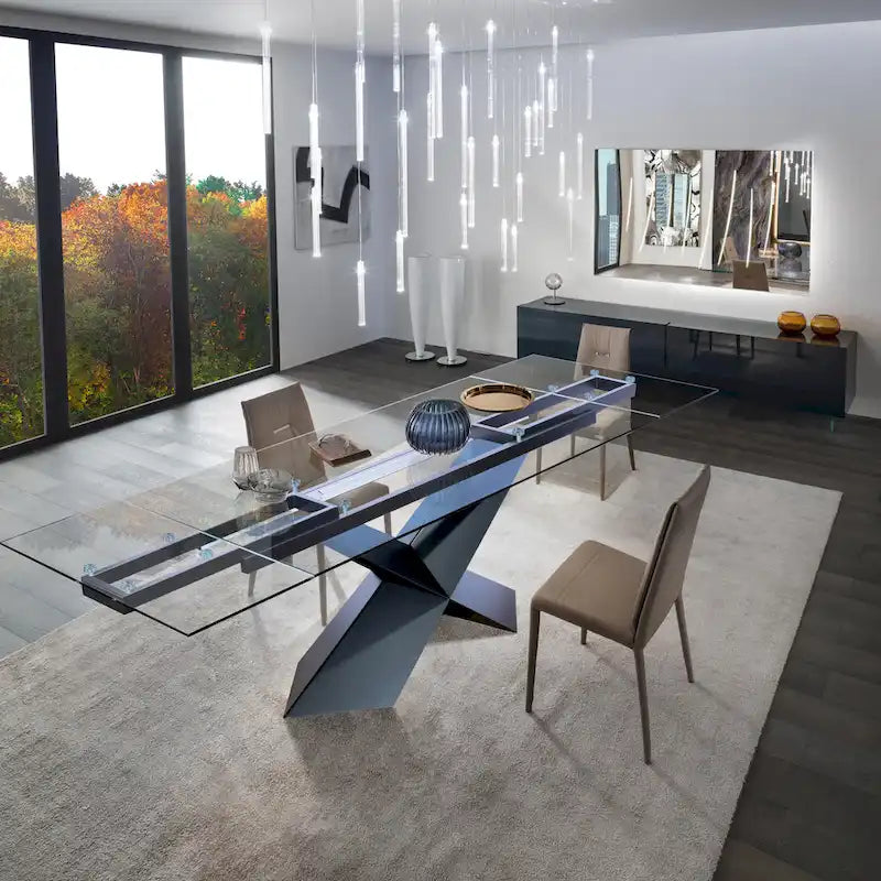 DAVEE Extendable Dining Table with Clear Glass Table Top - 106.3*35.43*29.53