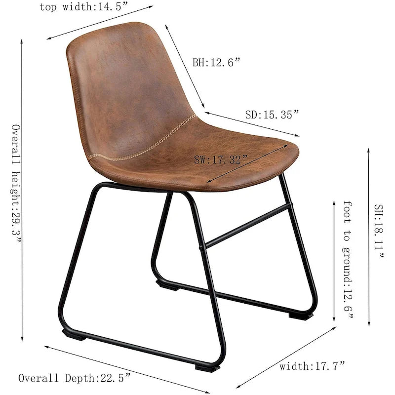 Home Beyond Set of 2 Pcs Synthetic Leather Upholstered Dining Chairs Armlesss with Metal Frame UC-13BRN