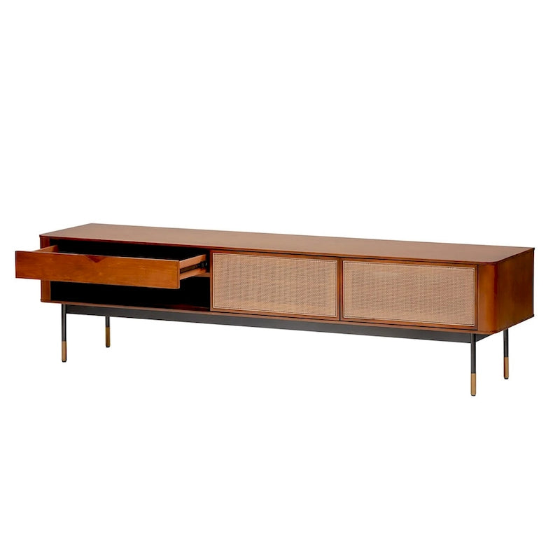 Miriam 71 Media Stand in Brown with Natural Wicker