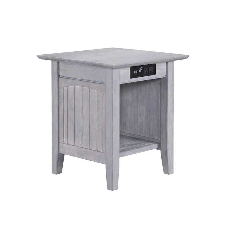 Nantucket Side Table (with Built-in Charger) — Driftwood Finish