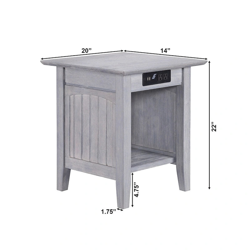 Nantucket Side Table (with Built-in Charger) — Driftwood Finish