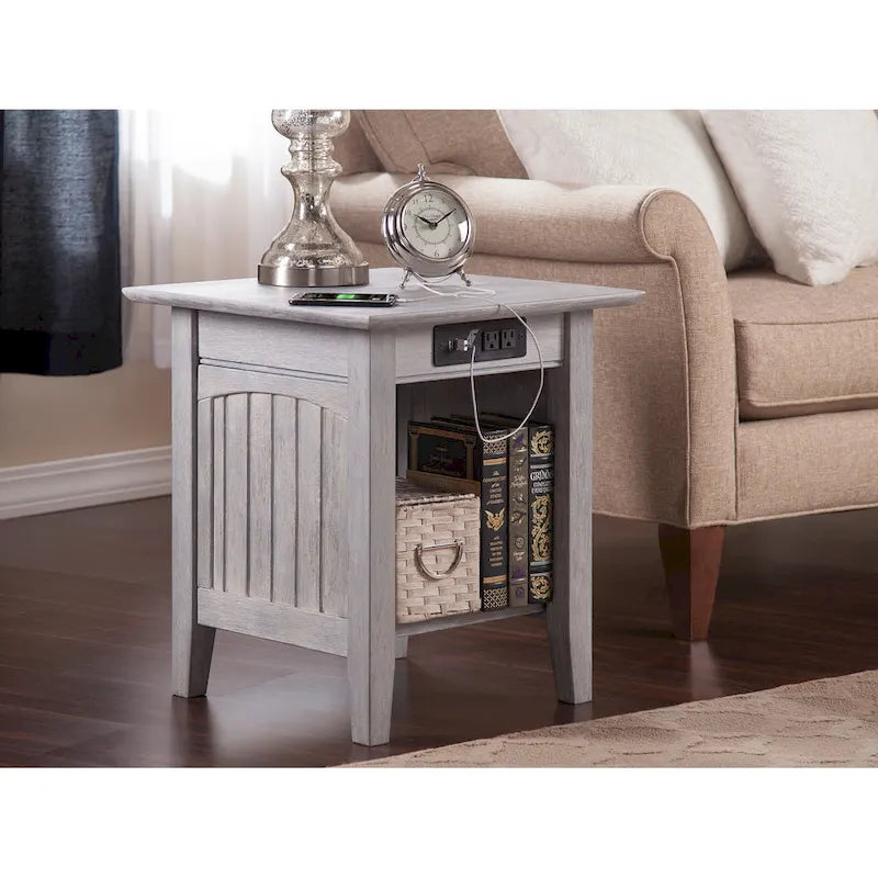 Nantucket Side Table (with Built-in Charger) — Driftwood Finish