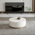 Faux Marble Top Round Modern Coffee Table with 2 Drawers