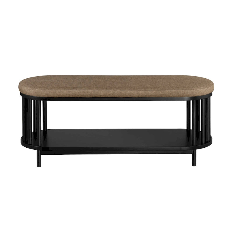 Middlebrook Scandi Upholstered-Top Storage Bench with Lower Shelf
