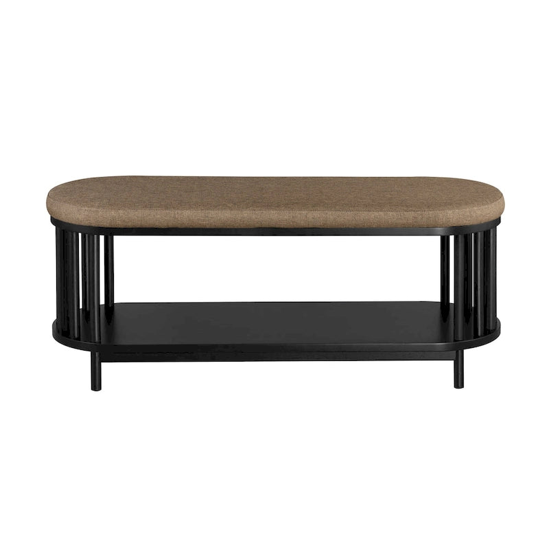 Middlebrook Scandi Upholstered-Top Storage Bench with Lower Shelf