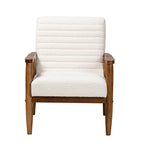Stratton Mid-Century Modern Cream Boucle Fabric and Walnut Brown Finished Wood Armchair